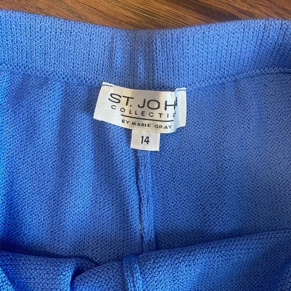 ST. JOHN COLLECTION MARIE GRAY Santana Knit Pants Blue Sz 14 Pull On Pockets - Picture 3 of 6